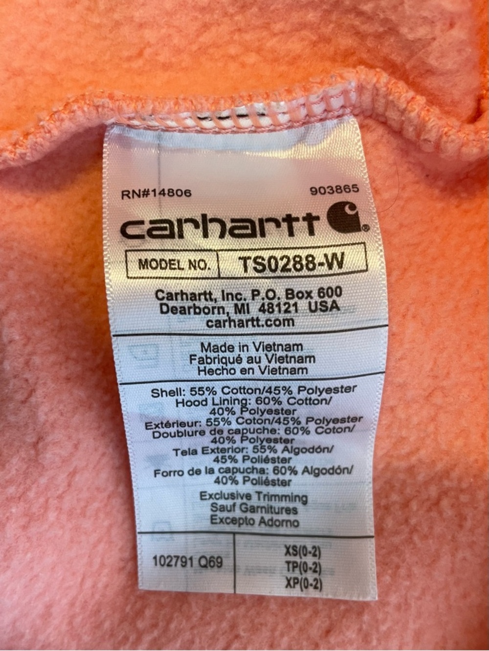 CARHARTT Women's Relaxed Fit Salmon Pink Logo Pullover Hoodie Size XS Cozy - Picture 7 of 9
